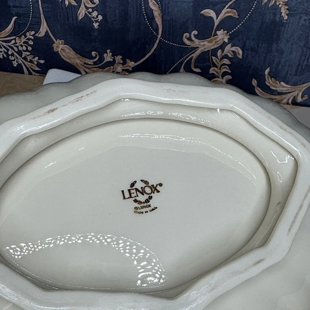 Vintage Lenox Symphony Bowl: Ivory Scalloped Serving Dish with Gold Trim